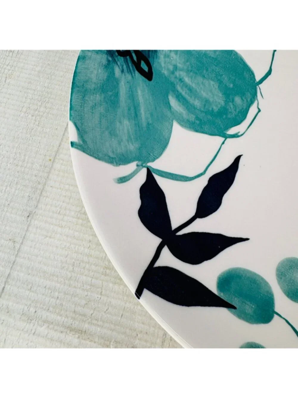 Baum Brothers BELLA FLORAL Indigo Turquoise Yellow Floral Dinner Plates Set of 4